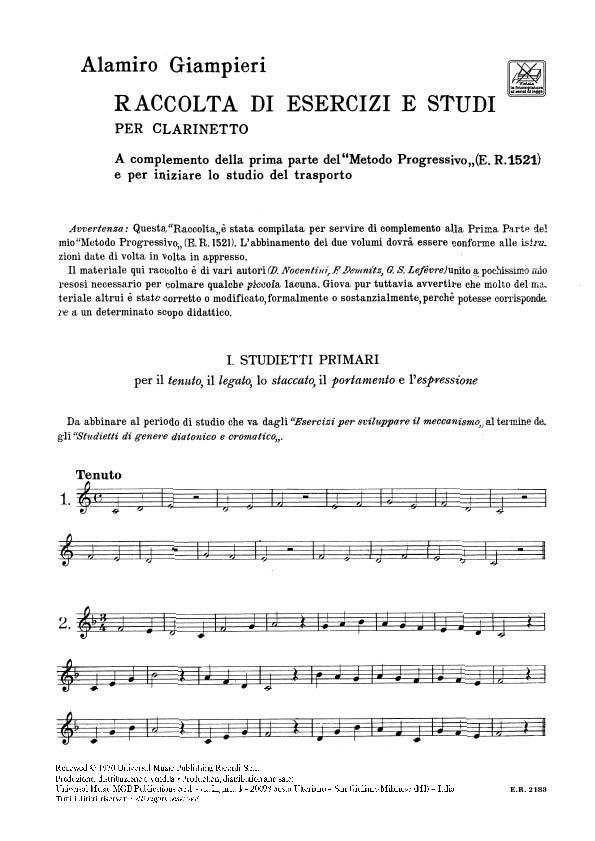 Raccolta di Esercizi e Studi - noty pro klarinet